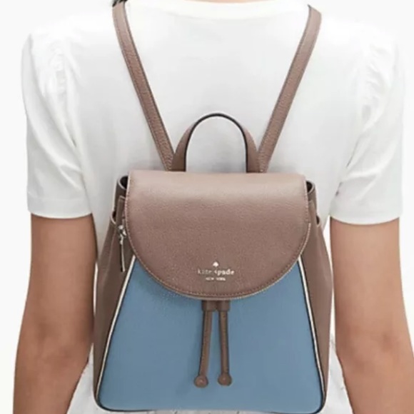 Kate Spade tan/blue backpack with small wallet